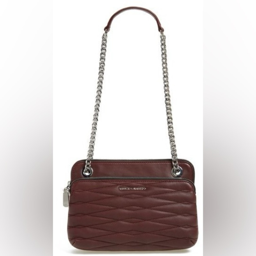 Vince Camuto LIZEL Black Cherry Quilted Leather Shoulder Crossbody handbag NWOT